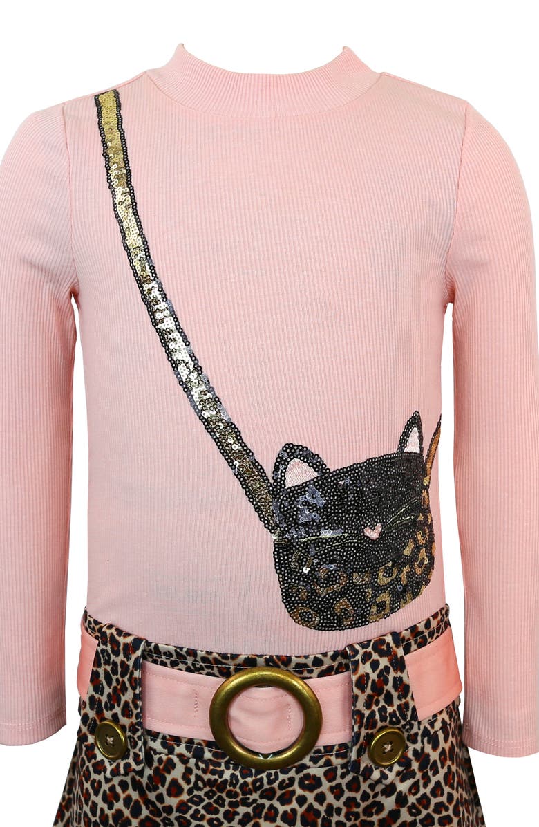 Zunie Kids' Embroidered Animal Print Dress, Alternate, color, Blush/ Brown