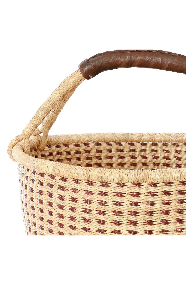African Modern Chestnut and Natural Checked Bolga Basket, Alternate, color, Chestnut
