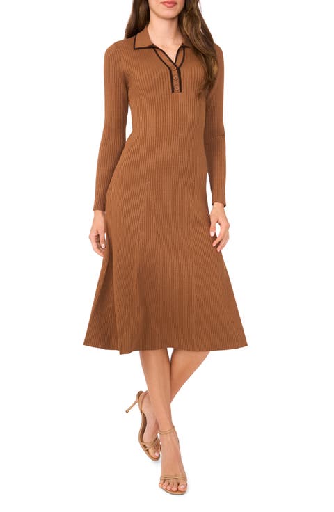 Contrast Trim Long Sleeve Sweater Dress