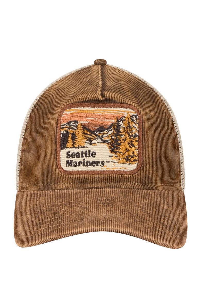 New Era Men's New Era Dark Brown Seattle Mariners Vintage Landscape 9TWENTY A-Frame Adjustable Trucker Hat, Alternate, color, 