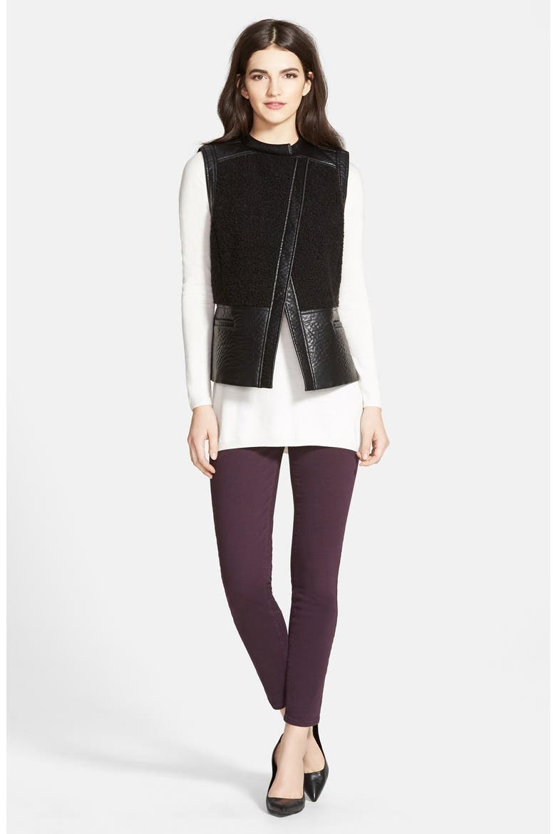 Faux Shearling Moto Vest, Alternate, color, BLACK