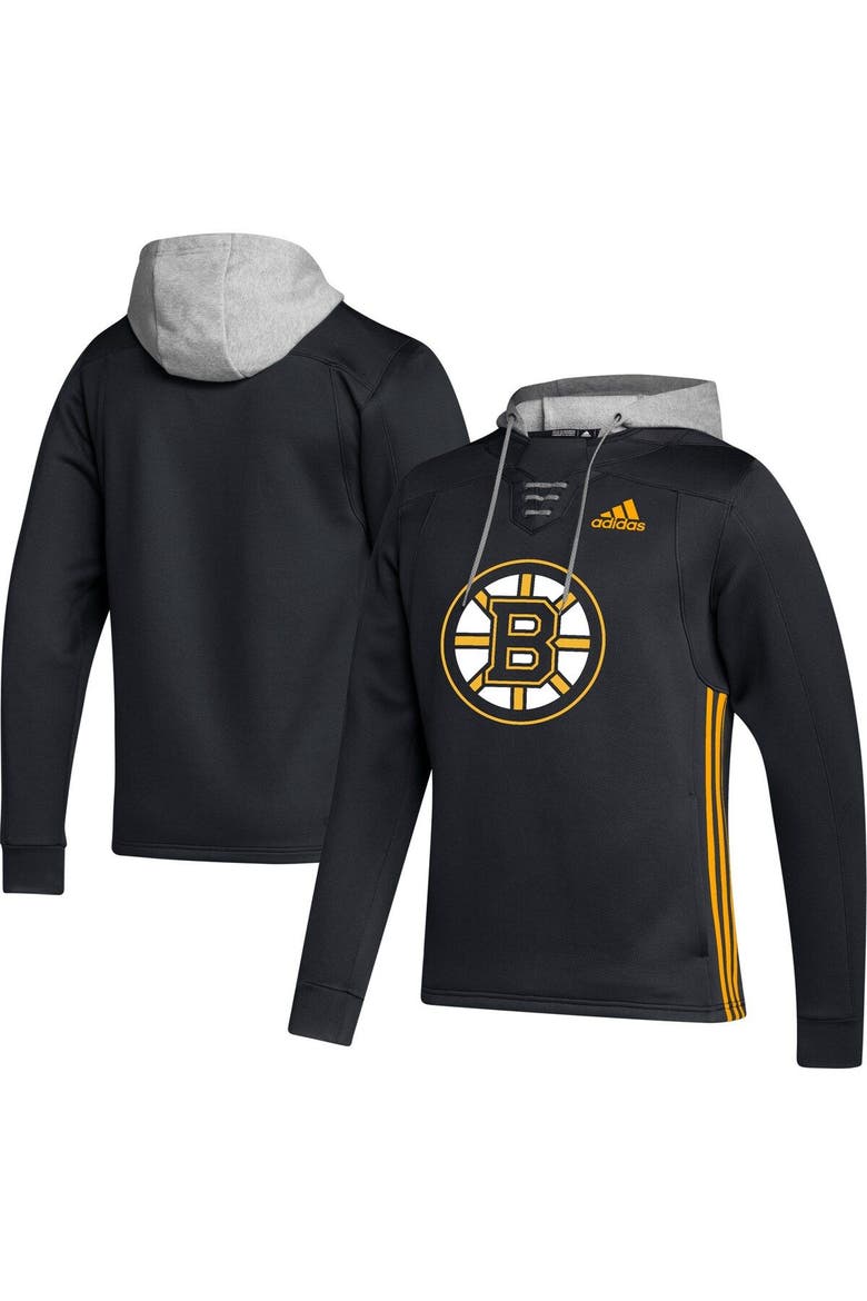 Men's adidas Black Boston Bruins Skate Lace Primeblue Team Pullover Hoodie, Main, color, Black