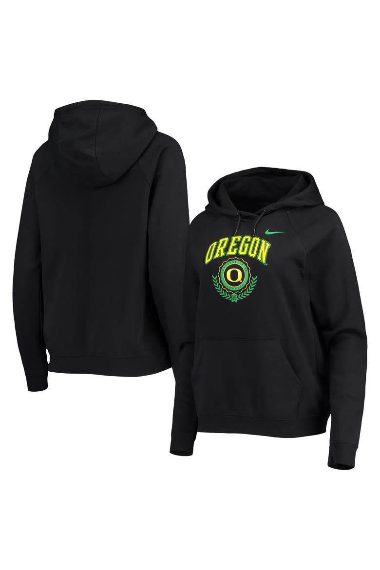 Women's Nike Black Oregon Ducks Varsity Fleece Tri-Blend Raglan Pullover Hoodie, Main, color, Black