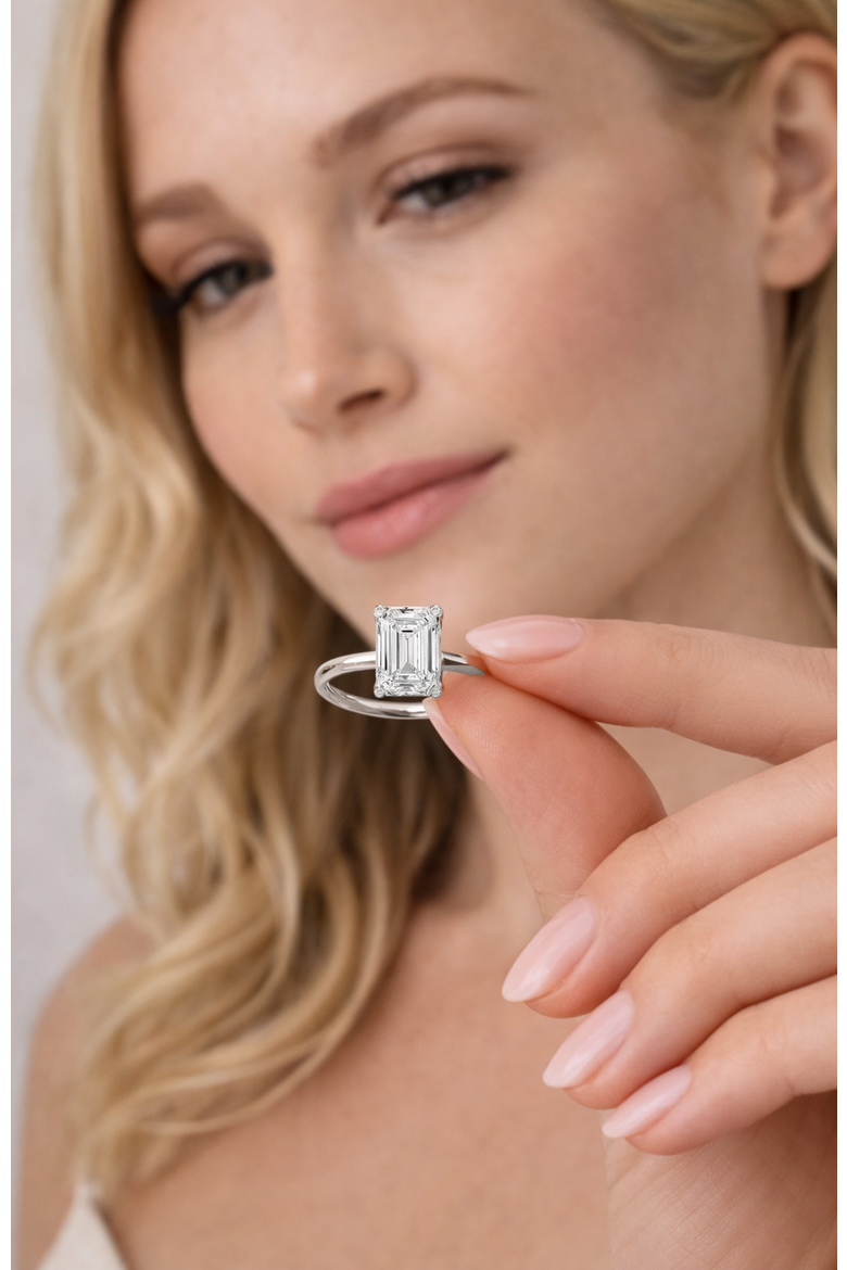 Valentina Moissanite 3 ct. t.w. Emerald Cut Solitaire Ring in Gold Vermeil, Alternate, color, Silver