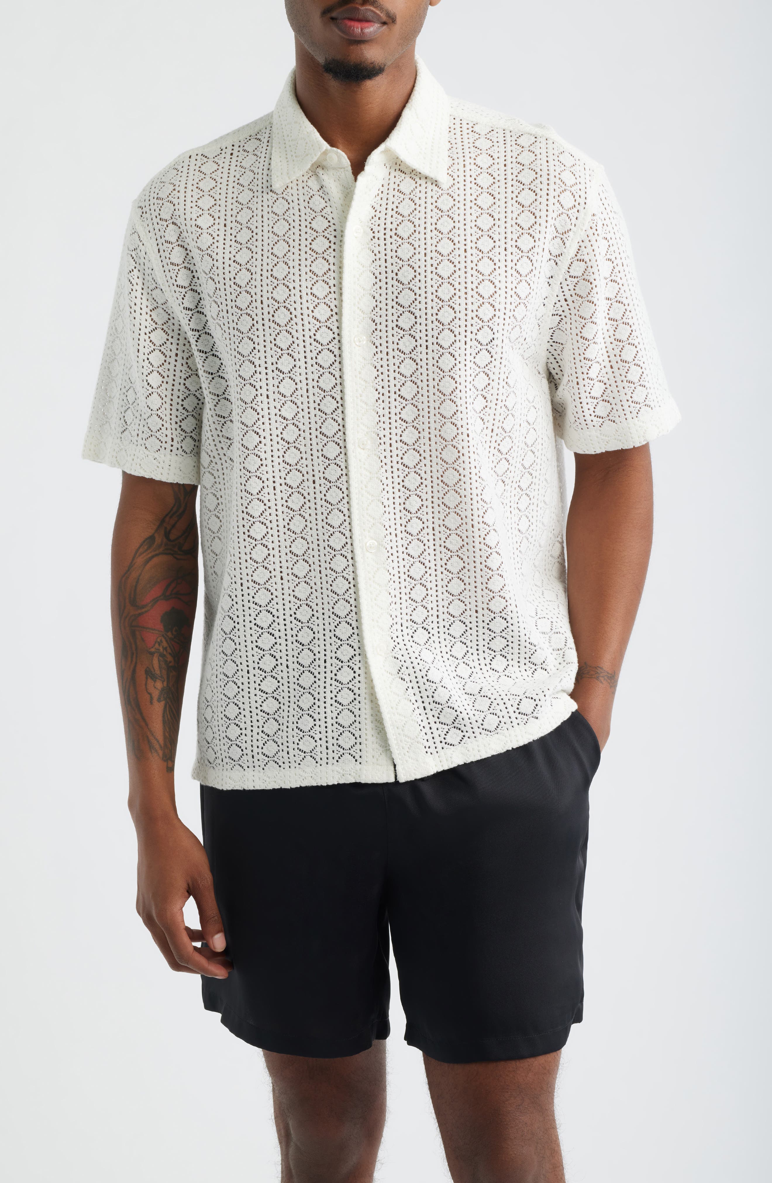 Boxy Lace Short Sleeve Button-Up Shirt - image 5