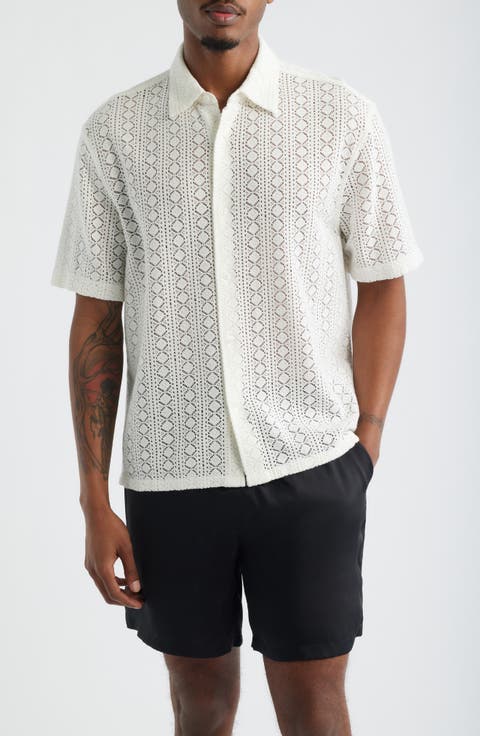 Boxy Lace Short Sleeve Button-Up Shirt