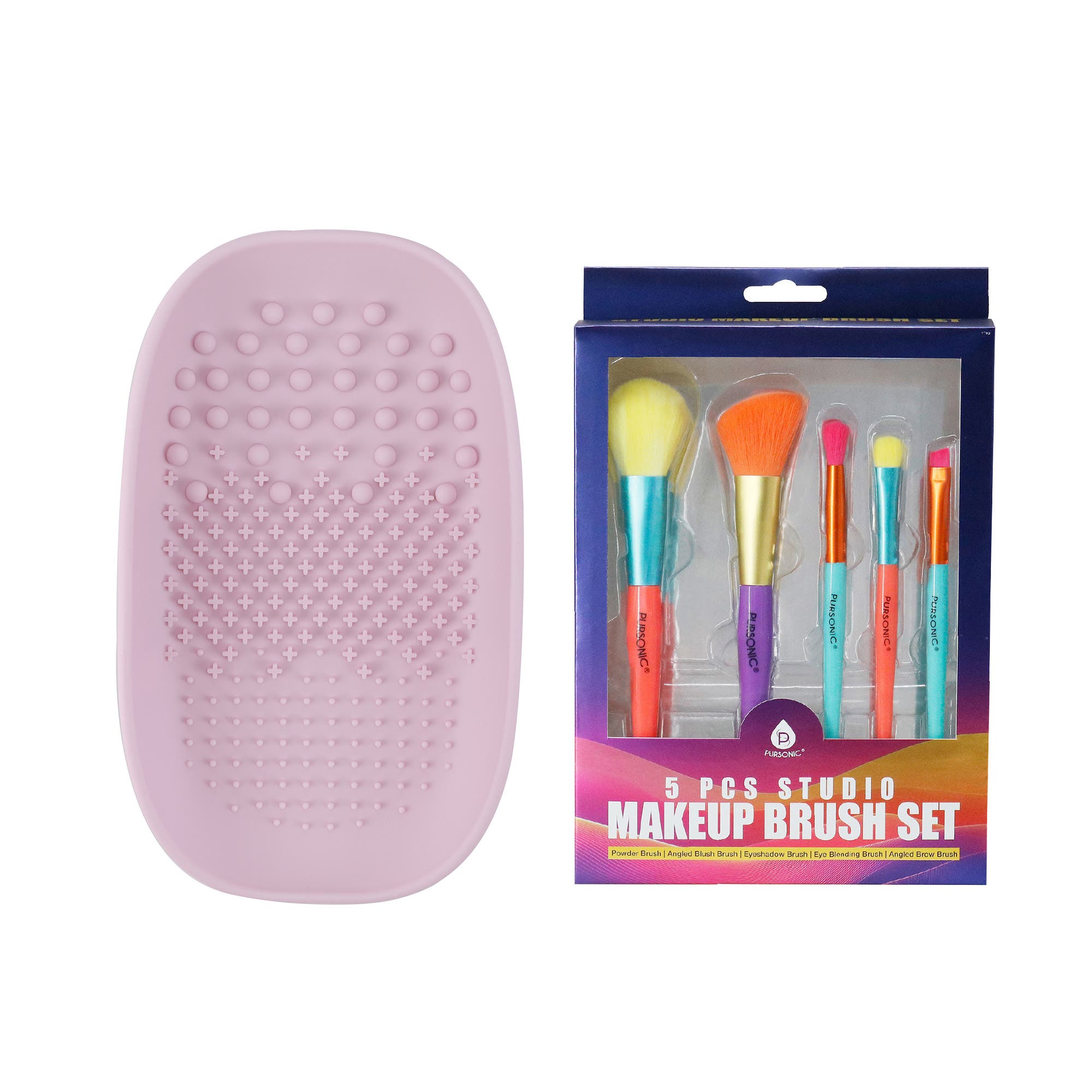 Pursonic Studio Makeup Brush Set (5-piece) & Silicone Beauty Brush Cleaning Tool In Multi