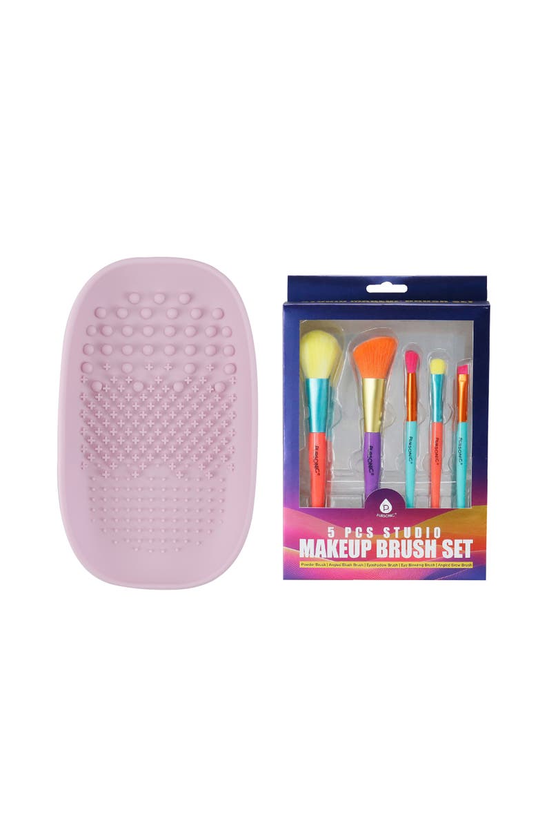 PURSONIC Studio Makeup Brush Set (5-Piece) & Silicone Beauty Brush Cleaning Tool, Main, color, Multicolor