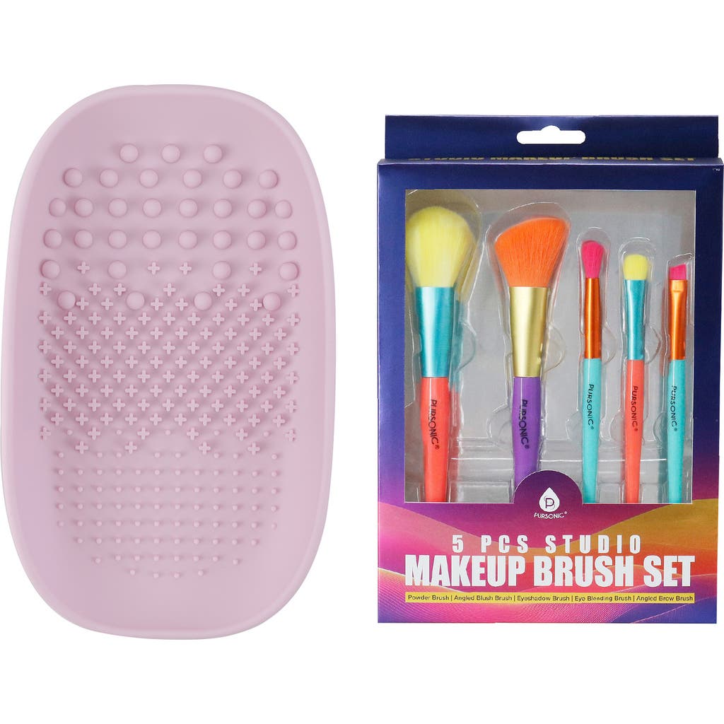 Pursonic Studio Makeup Brush Set (5-piece) & Silicone Beauty Brush Cleaning Tool In Multi