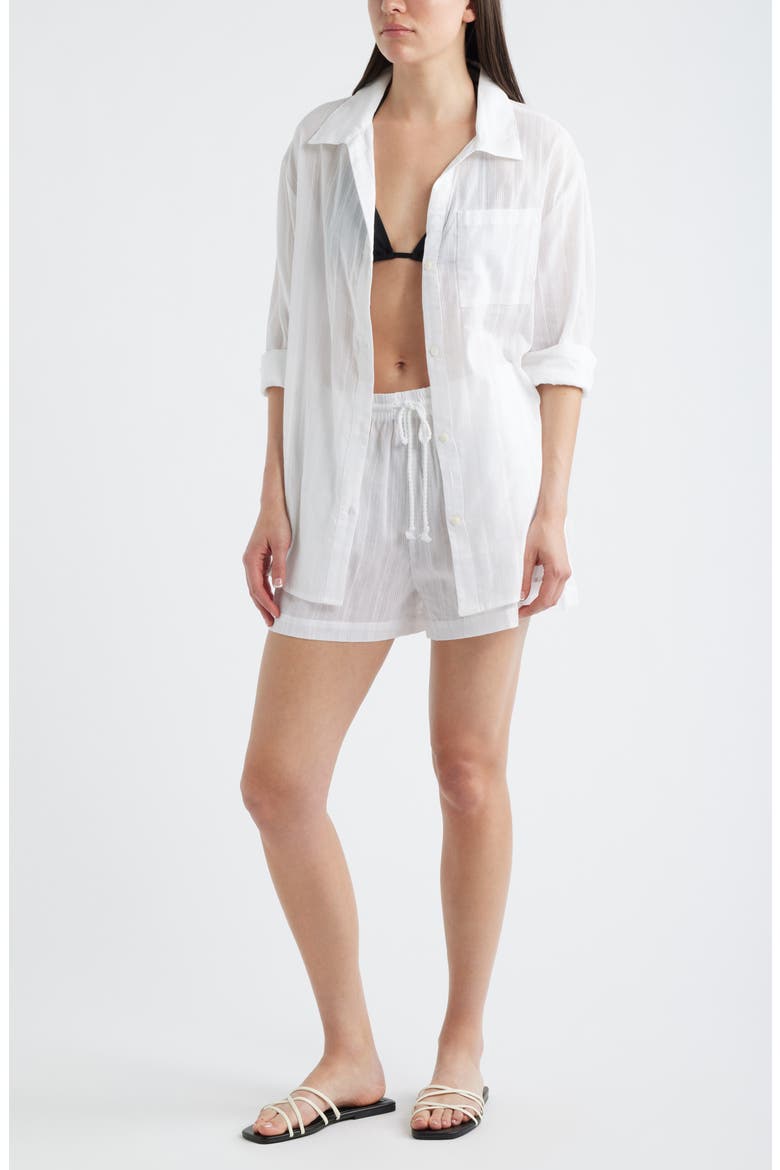 Textured Cotton Cover-Up Shorts, Alternate, color, WHITE