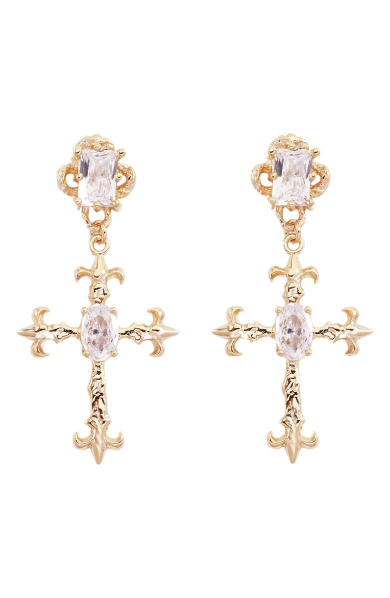 Petit Moments Casper Crystal Cross Drop Earrings, Main, color,