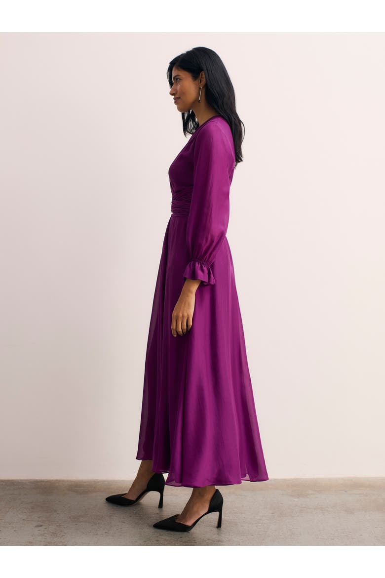 Sculpted Silk Wrap Midi Dress, Alternate, color, Purple
