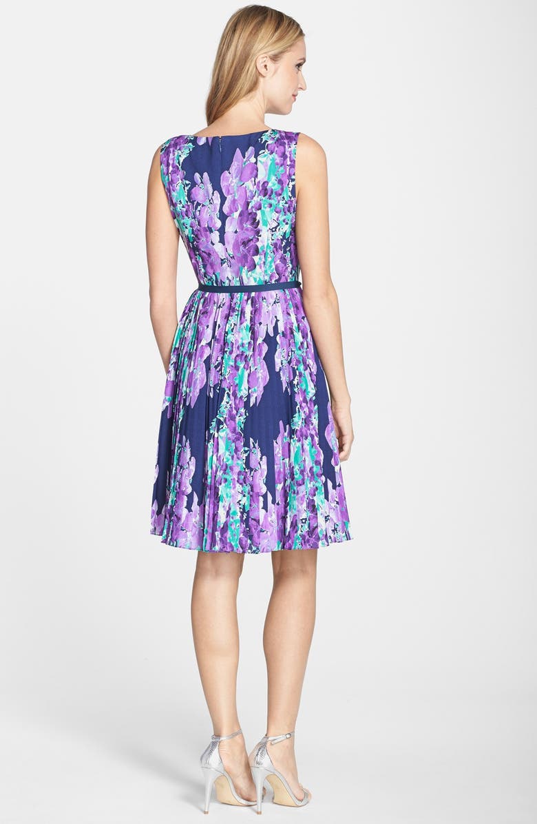 Adrianna Papell Floral Print Pleat Fit & Flare Dress, Alternate, color,