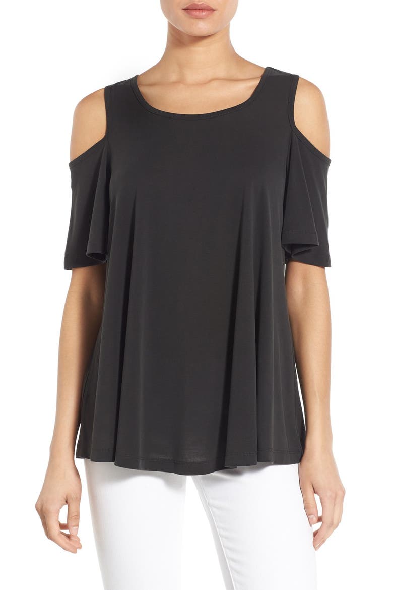 Cold Shoulder Flutter Sleeve Top, Main, color, BLACK
