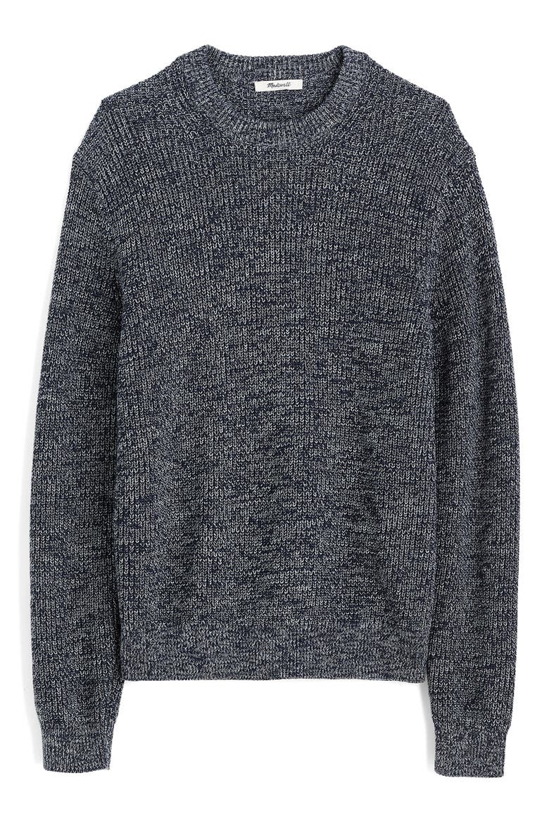 Marled Cotton Shaker Stitch Crewneck Sweater, Alternate, color, INK MARL