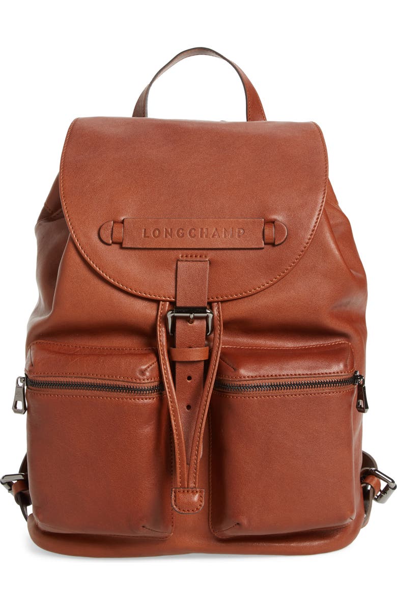 Longchamp Medium 3D Leather Backpack, Main, color, Cognac