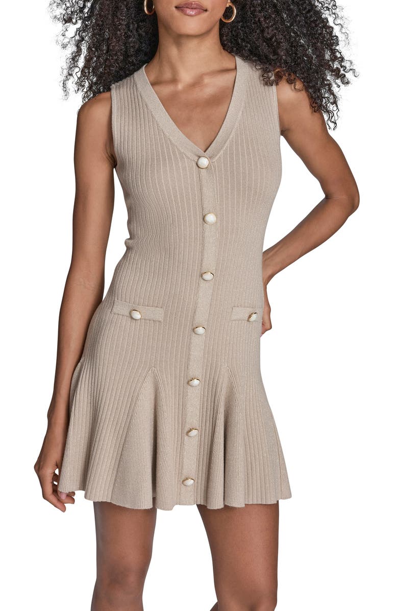 BCBG Metallic Sleeveless Sweater Minidress, Alternate, color, Pumice/ Gold