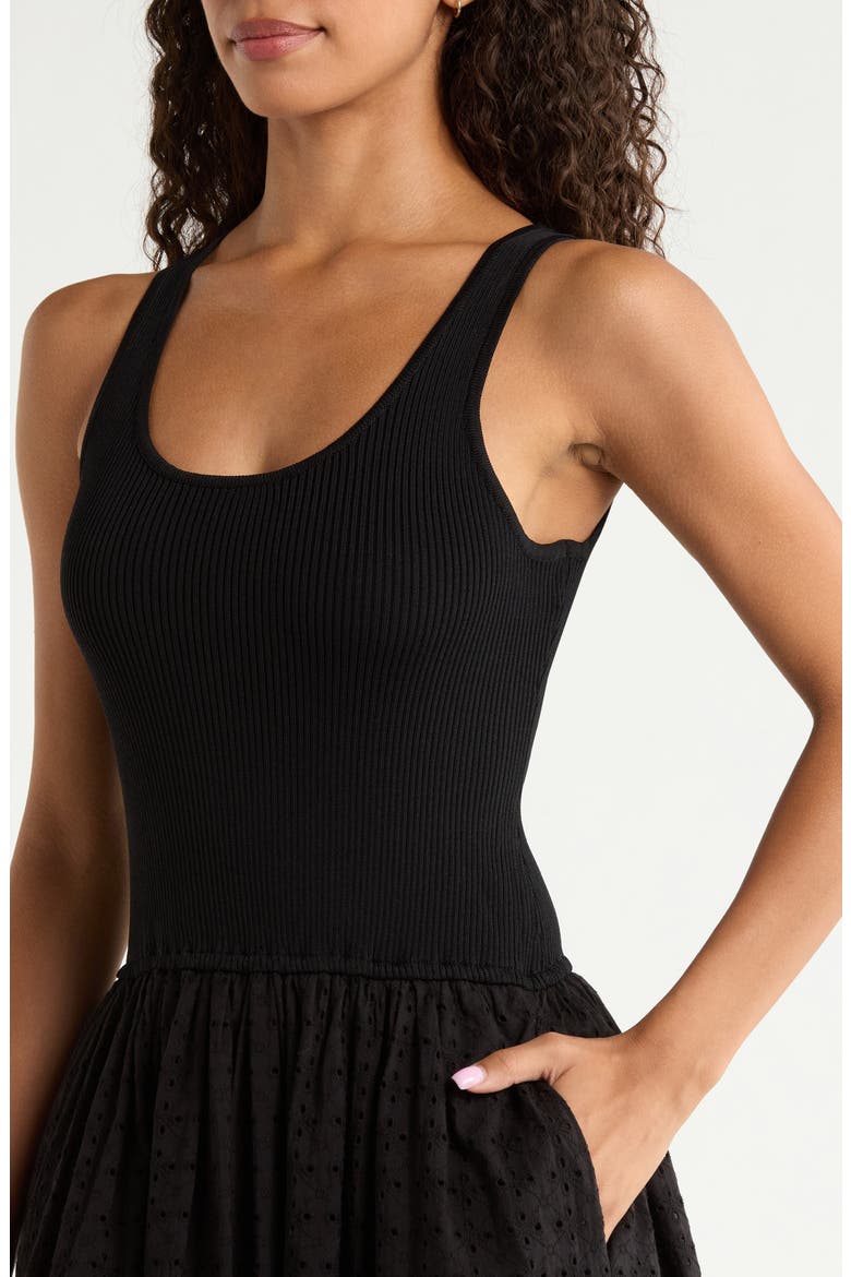 Mixed Media Eyelet Maxi Cover-Up Dress, Alternate, color, BLACK