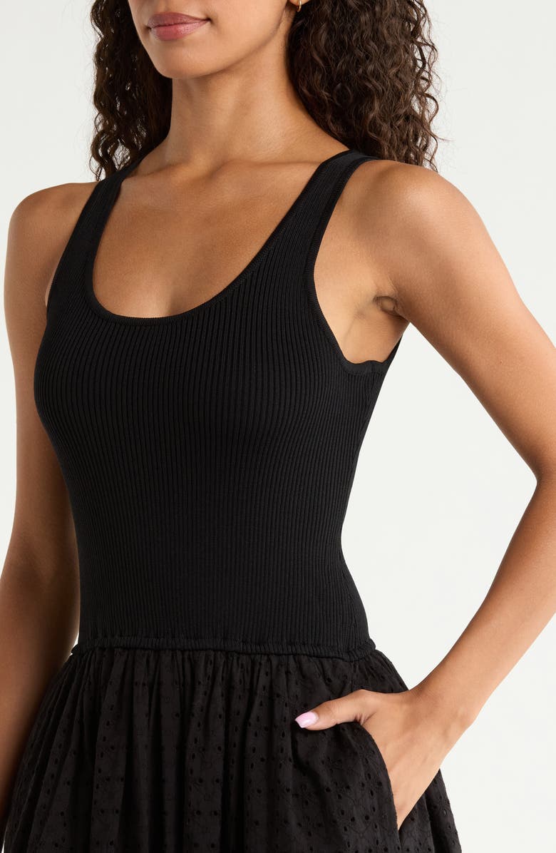 Elan Mixed Media Eyelet Maxi Cover-Up Dress, Alternate, color, Black