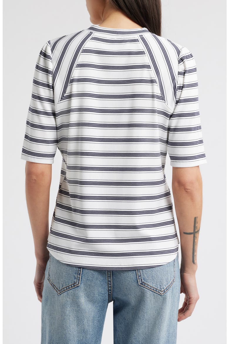 Puff Sleeve Stripe Rib Top, Alternate, color, OFF WHITE/ NAVY