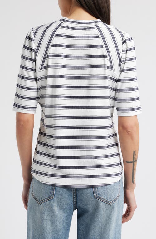 Wit & Wisdom Puff Sleeve Stripe Rib Top In Off White/navy
