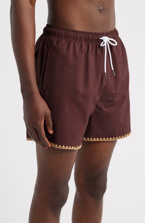 Mavrans Espresso Stitch Waterproof Swim Trunks In Brown