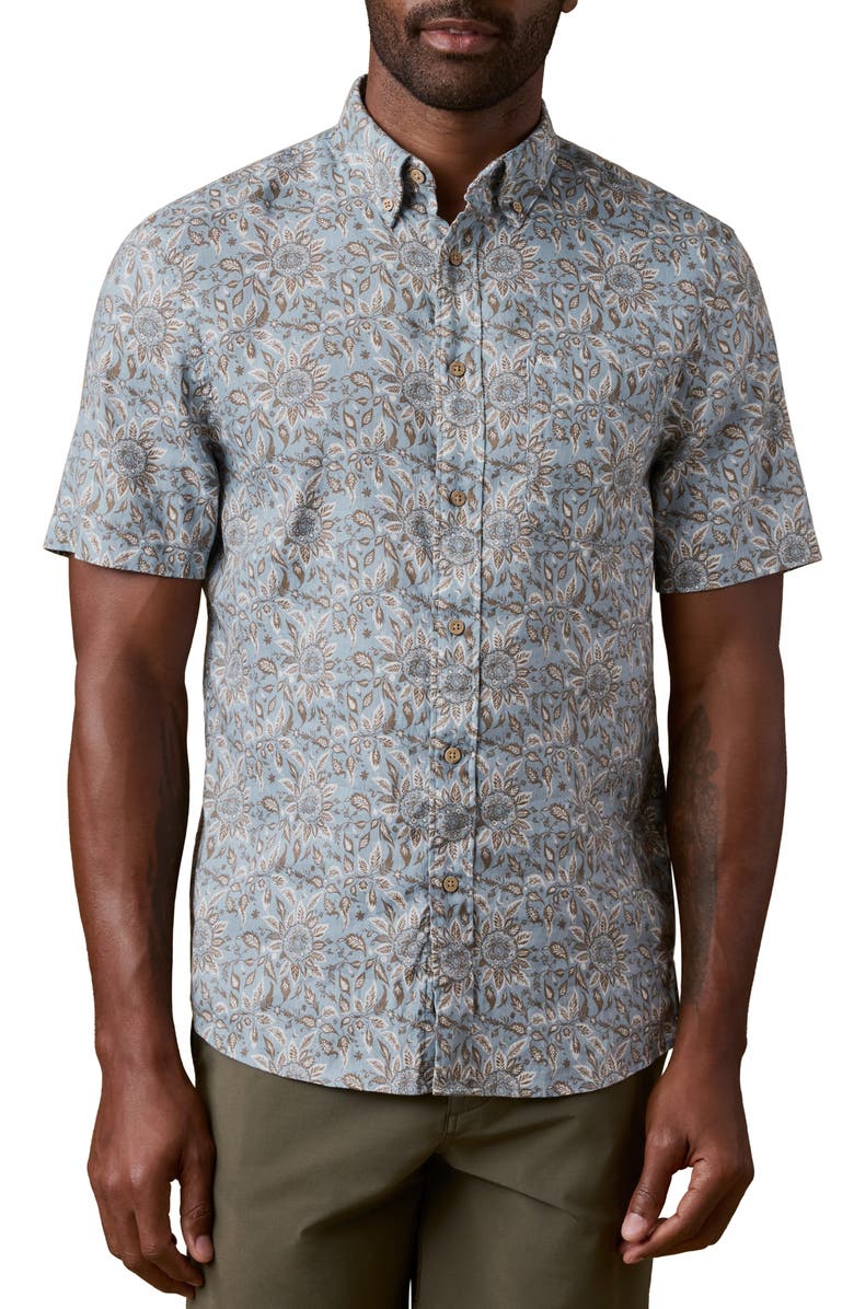 Faherty Breeze Short Sleeve Button-Down Shirt, Main, color, Teal Island Floral