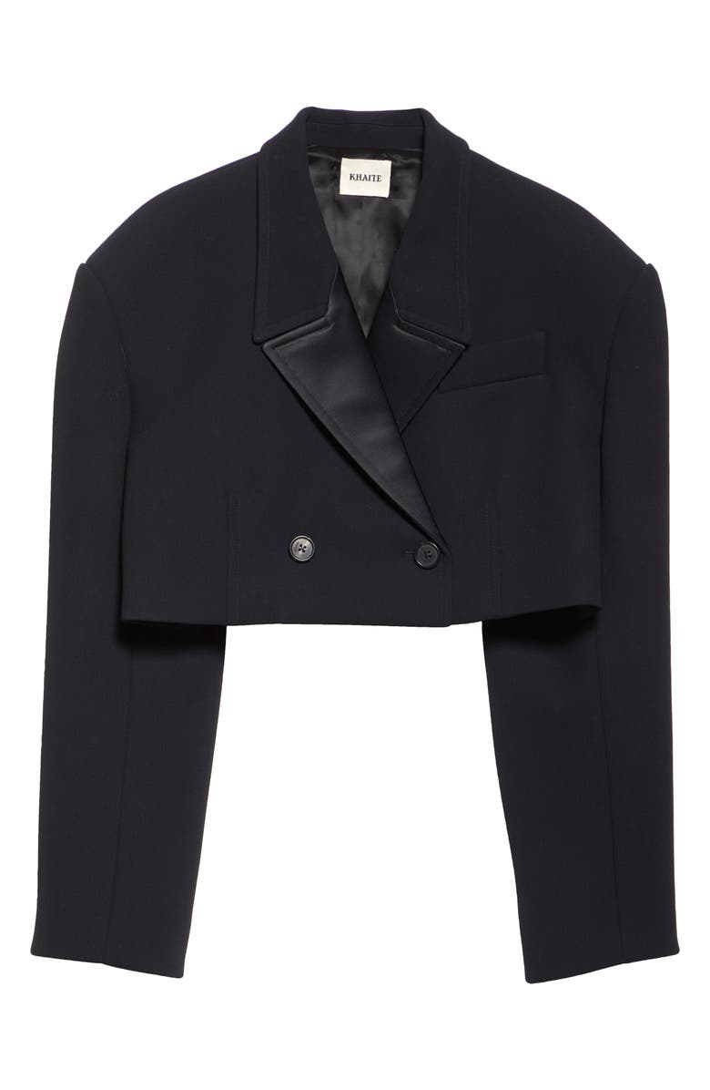Khaite Nando Oversize Satin Back Crepe Crop Jacket, Alternate, color, Black