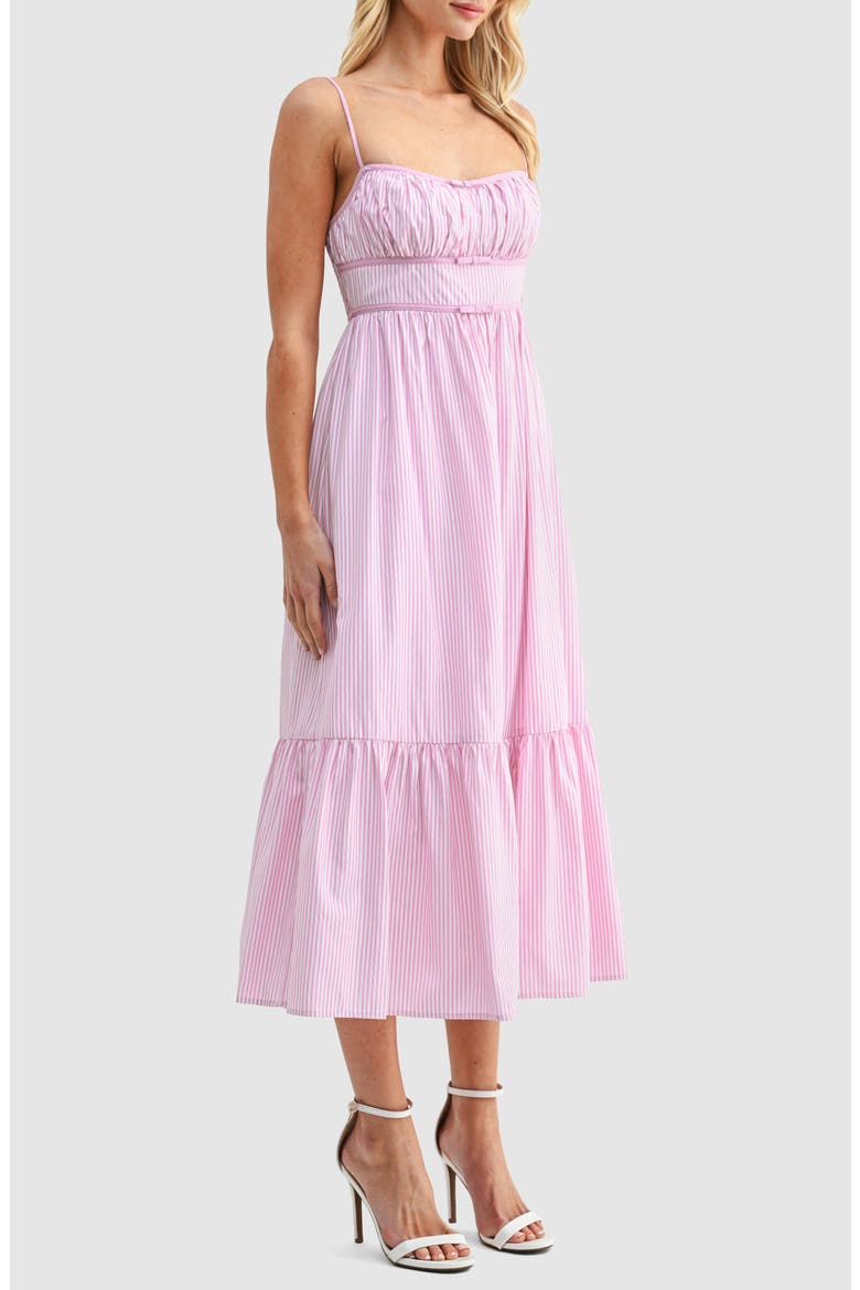 Stripe Bow Detail Ruffle Hem Midi Dress, Alternate, color, PINK STRIPE