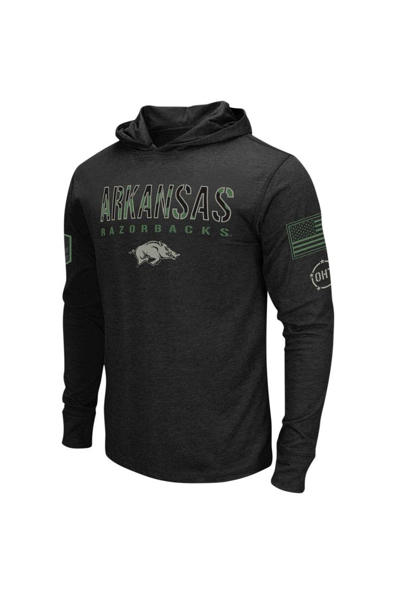 Men's Colosseum Black Arkansas Razorbacks Big & Tall OHT Military Appreciation Tango Long Sleeve Hoodie T-Shirt, Alternate, color, Black