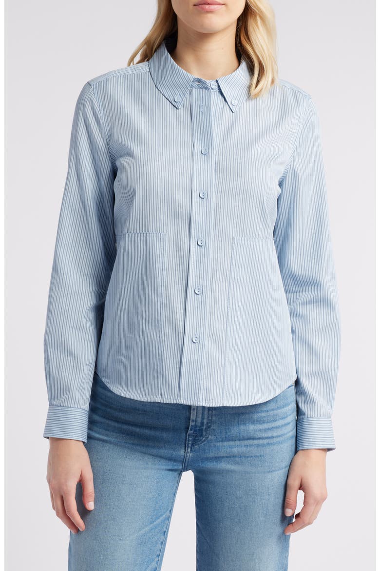 Stripe Cotton Blend Button-Down Shirt, Main, color, LIGHT BLUE / NAVY