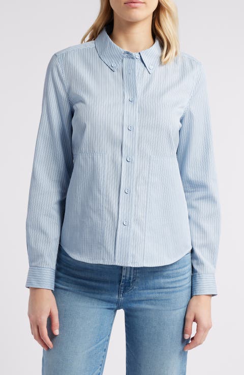 Stripe Cotton Blend Button-Down Shirt
