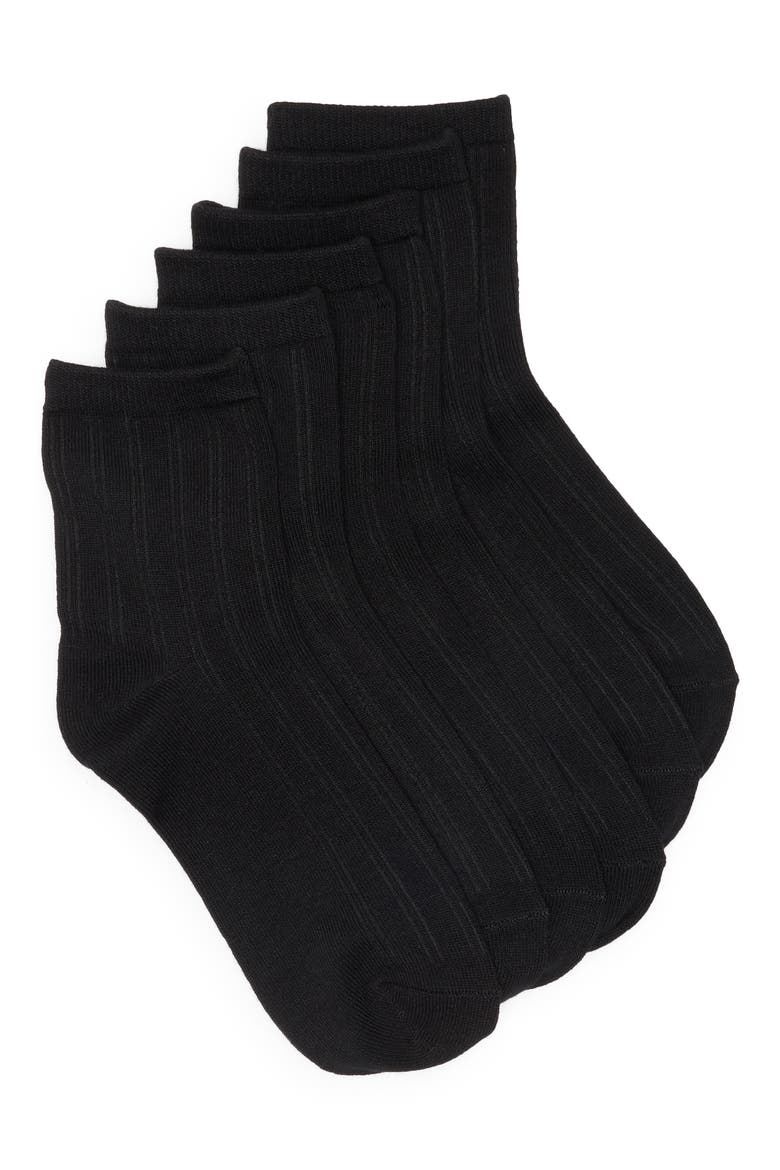 3-Pack Quarter Socks, Main, color, BLACK