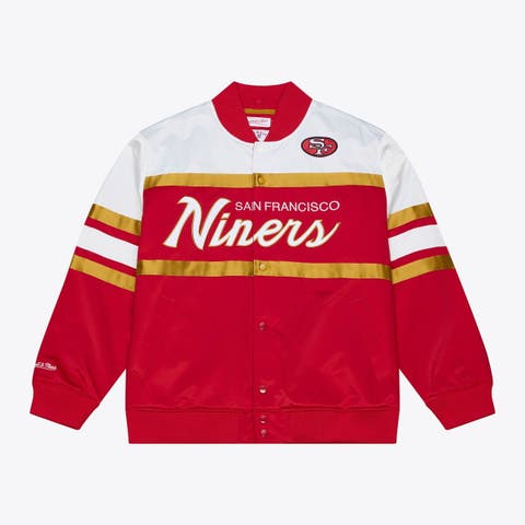 Men's Mitchell & Ness  Scarlet San Francisco 49ers Head Coach Lightweight Full-Snap Satin Jacket