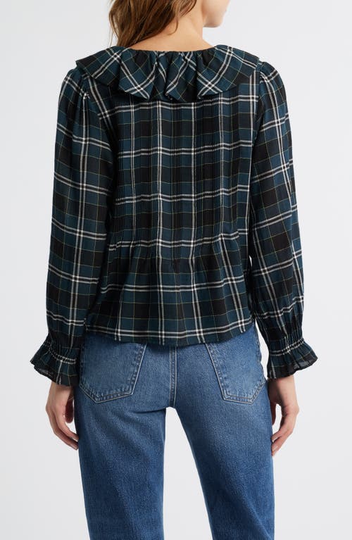 Doen Dôen Hardy Plaid Ruffle Pintuck Cotton Top In Black