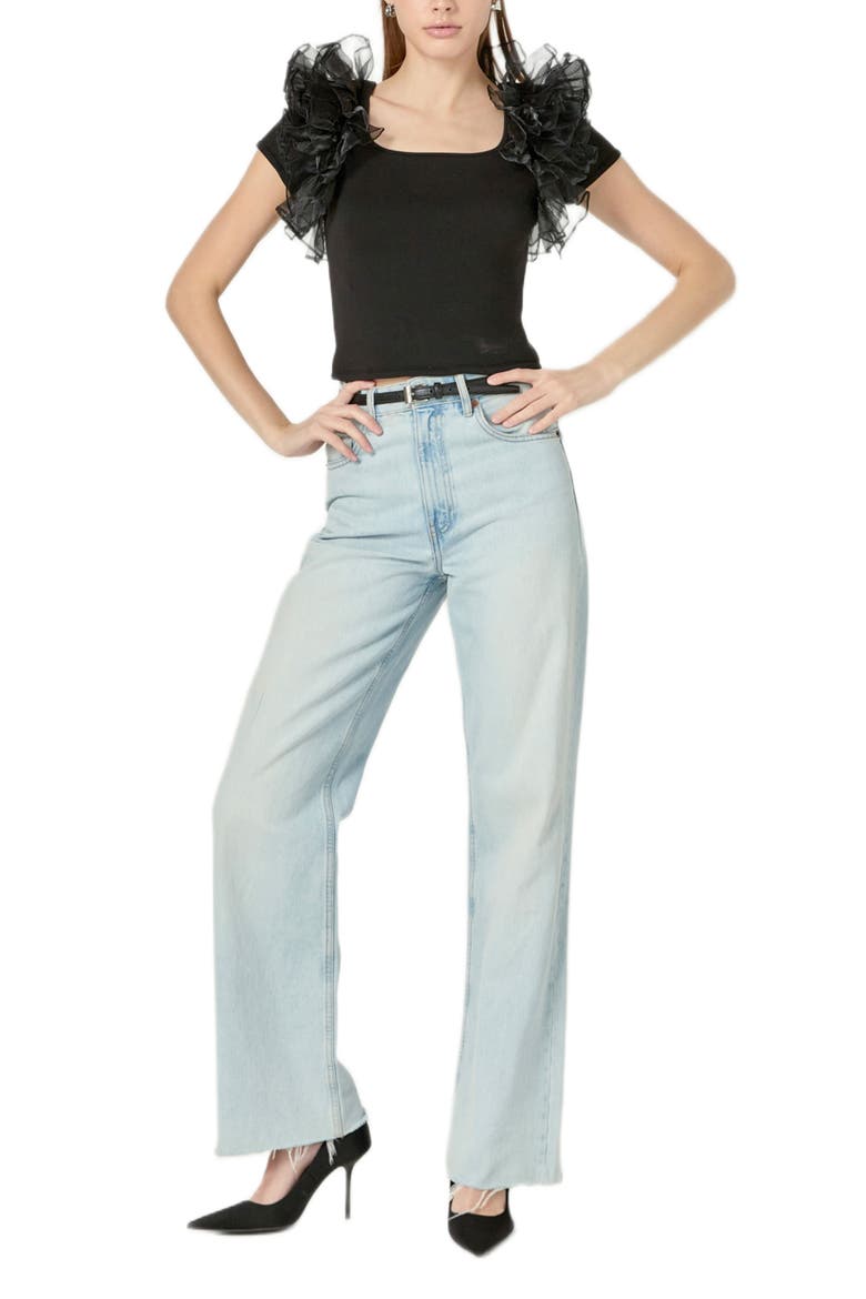 Organza Trim Top, Alternate, color, BLACK