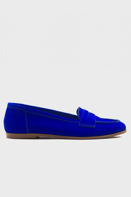 Forever & Always Shoes Dorothy Leather Loafer In Dark Blue Suede Leather