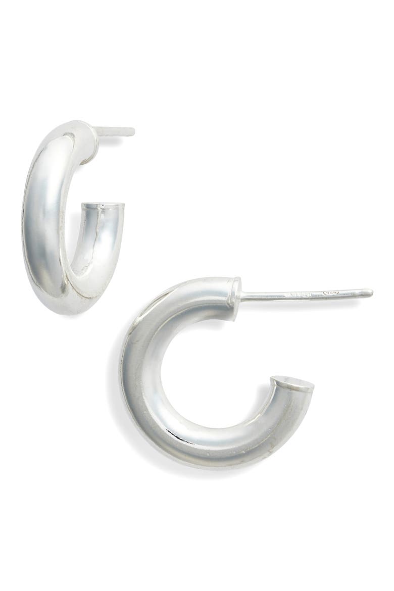 Mini Tube Hoop Earrings, Main, color, SILVER