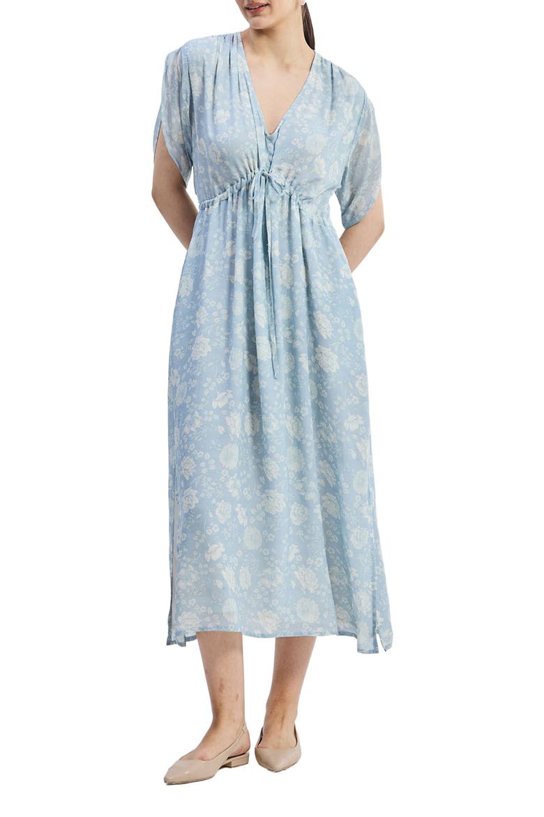 Maxi Gathered Dress in Blue Florals, Main, color, Floral Whispers