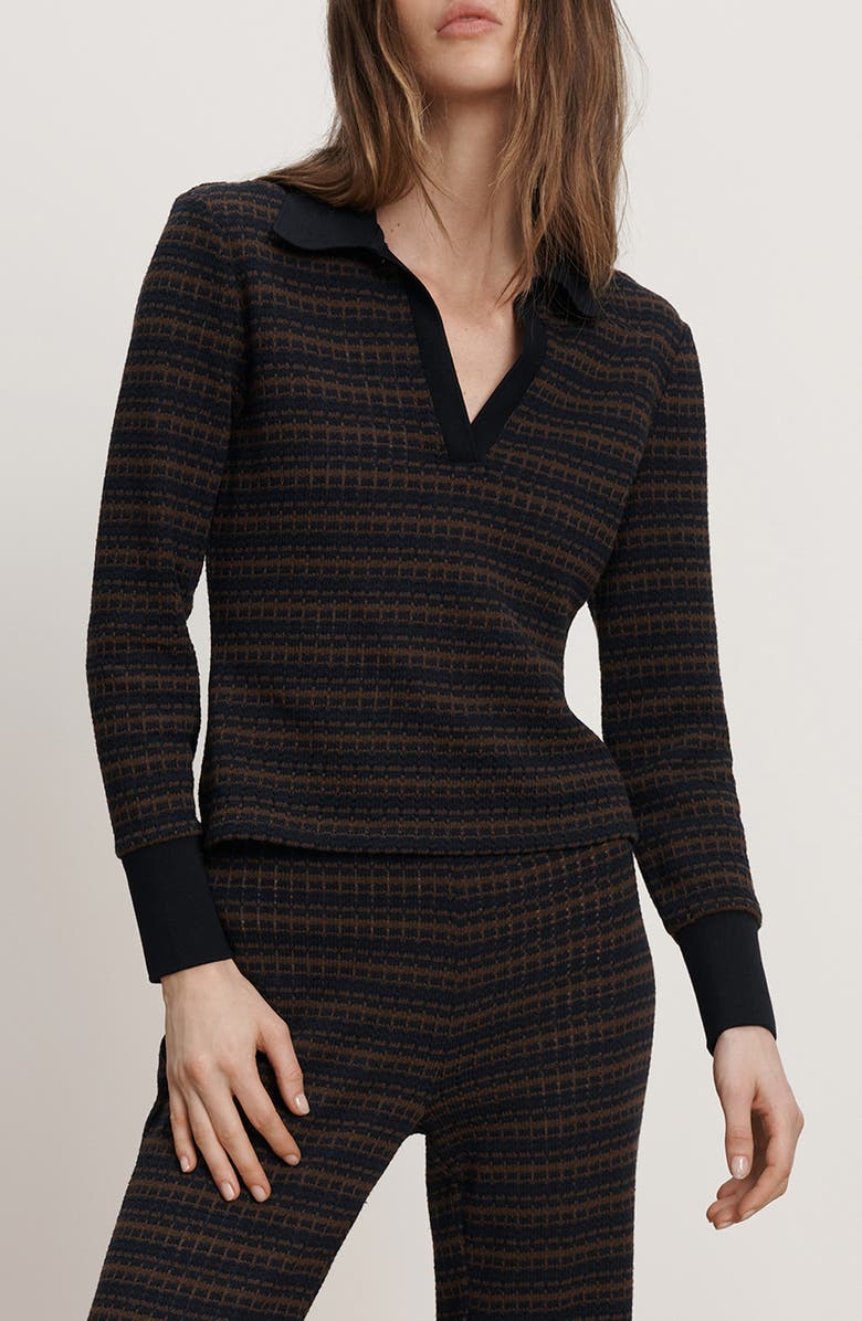 Veronica Beard Kamal Stripe Polo Sweater, Main, color, Navy Dark Umber Multi
