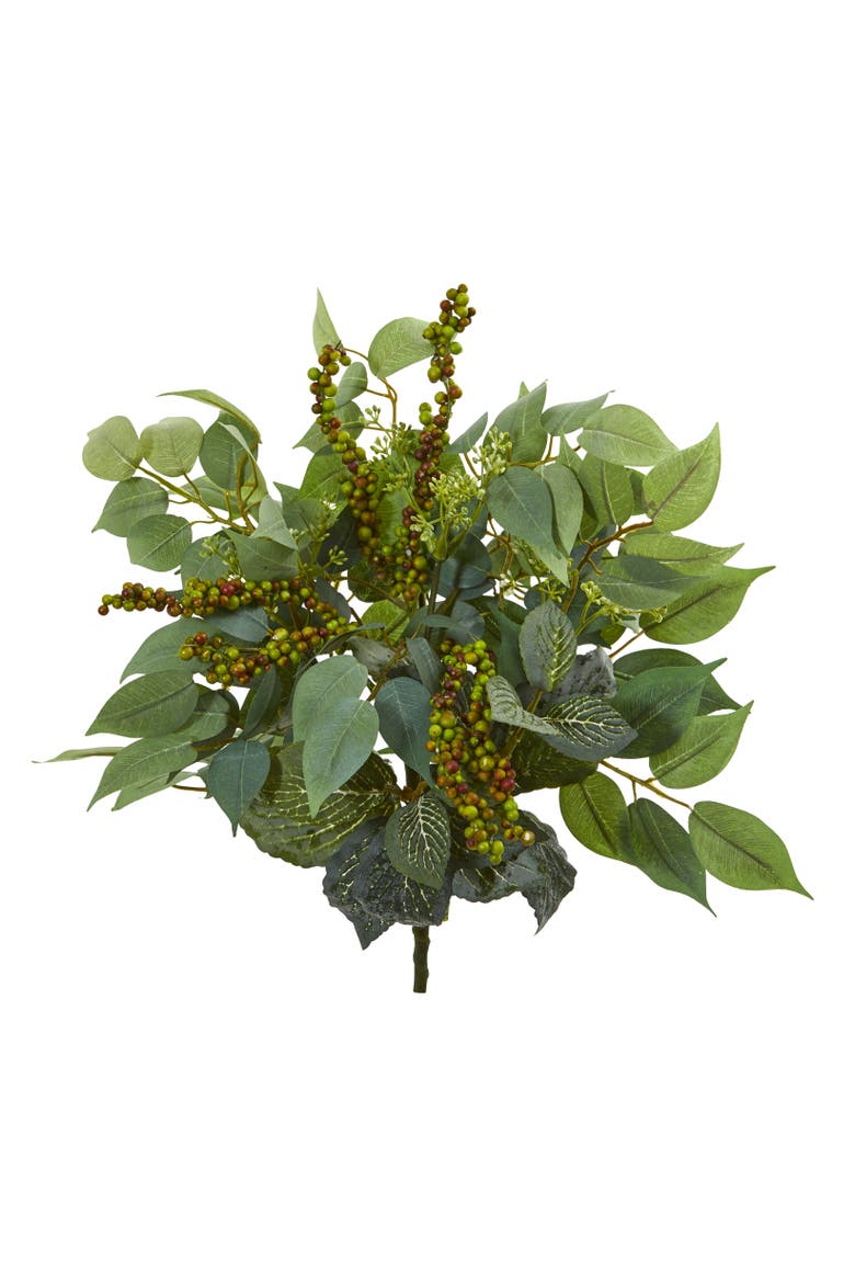 14-in Mixed Ficus, Fittonia and Berries Bush Artificial Plant, Main, color, Green