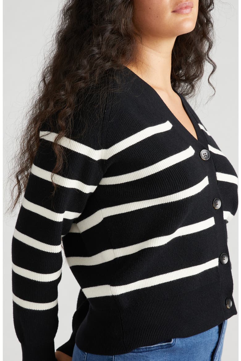 Rib Cardigan, Alternate, color, BLACK/ WHITE STRIPE