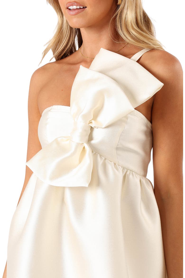 Ellah Bow One-Shoulder Cocktail Minidress, Alternate, color, OFF WHITE