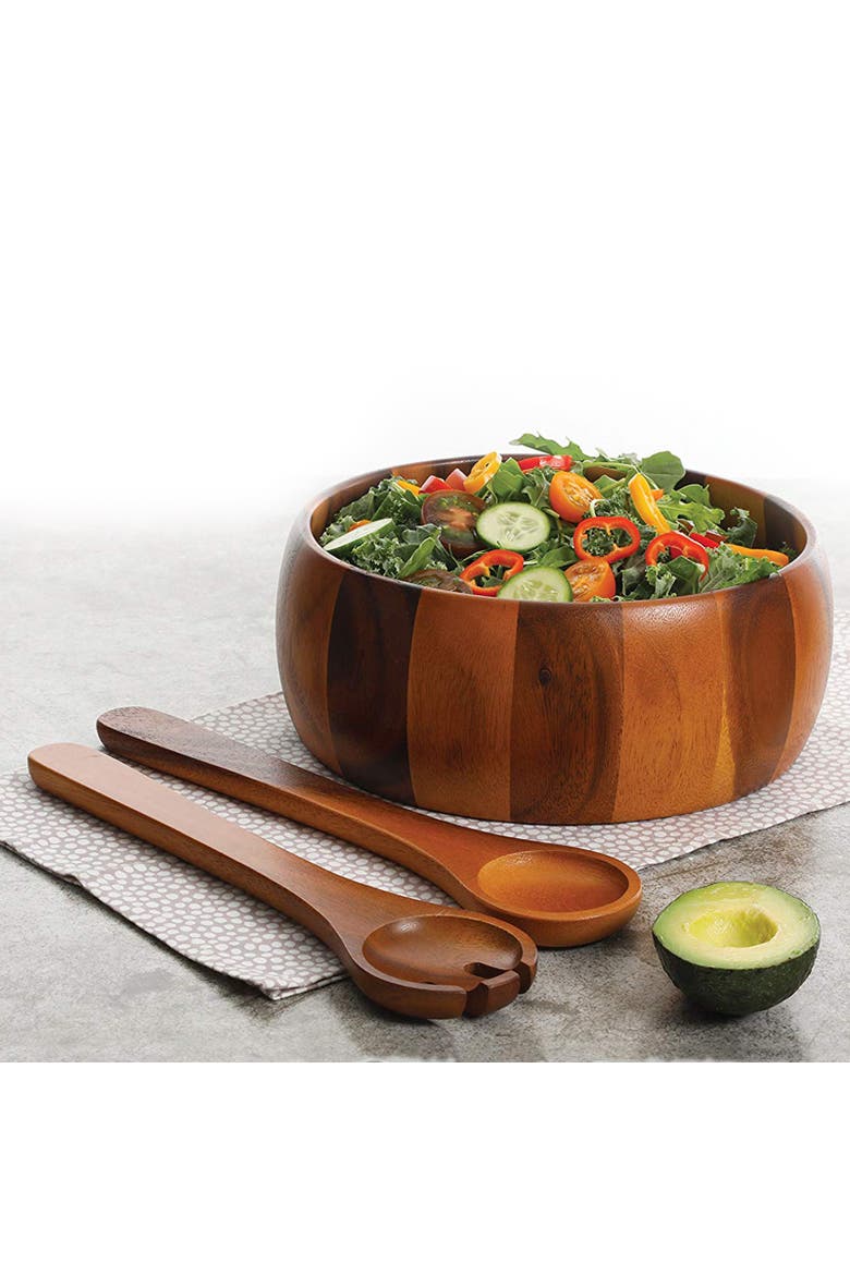 Laroda 3-Piece Salad Bowl Set, Brown Wood, Alternate, color, Brown