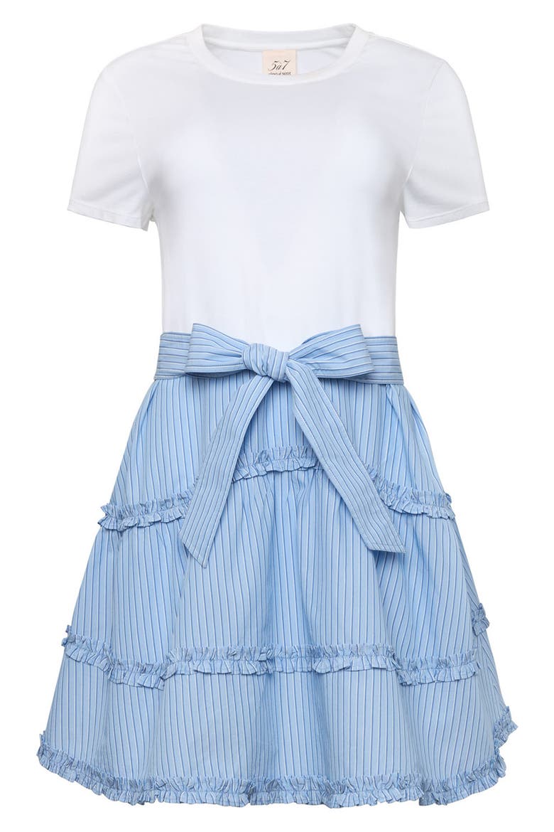 Jessie Mixed Media Stretch Cotton Dress, Alternate, color, WHITE/ BLUE WISTERIA MULTI