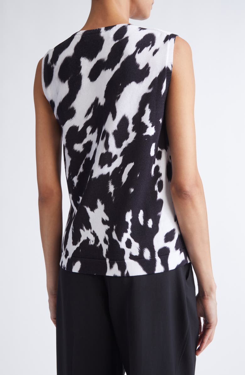 Oscar de la Renta Cow Print Cotton Blend Shell, Alternate, color, Black/ Ivory