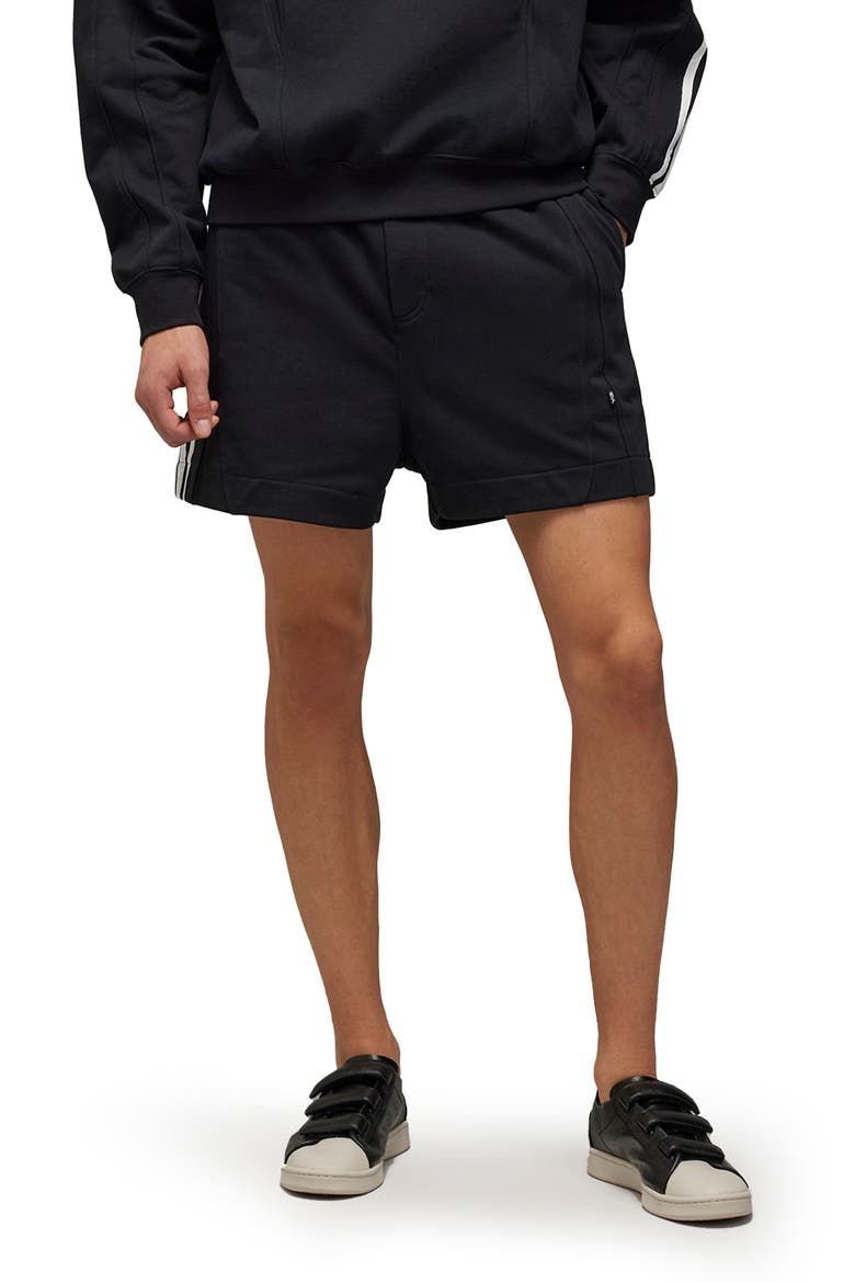 French Terry Cutline Shorts, Main, color, BLACK