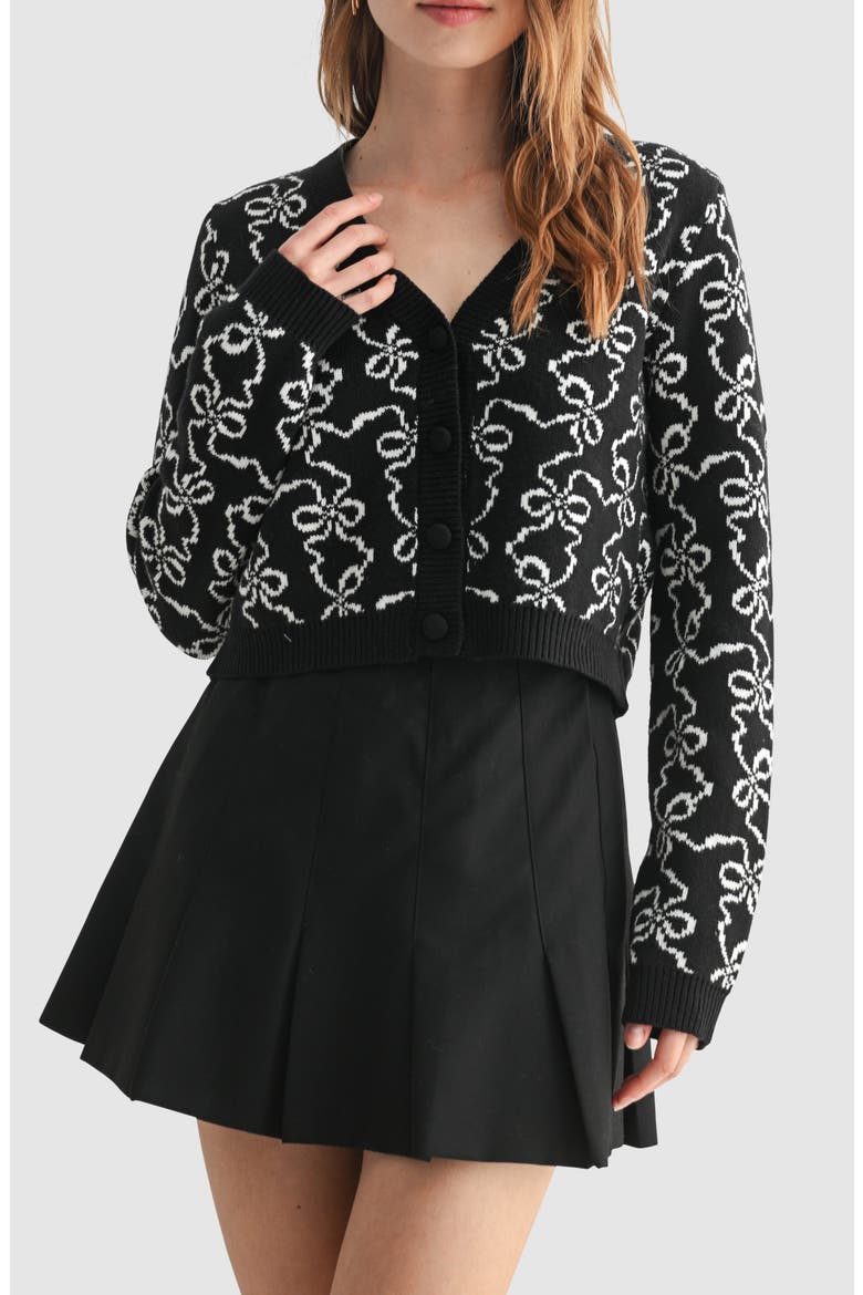 Bows Cotton Blend Crop Cardigan, Main, color, BLACK WHITE
