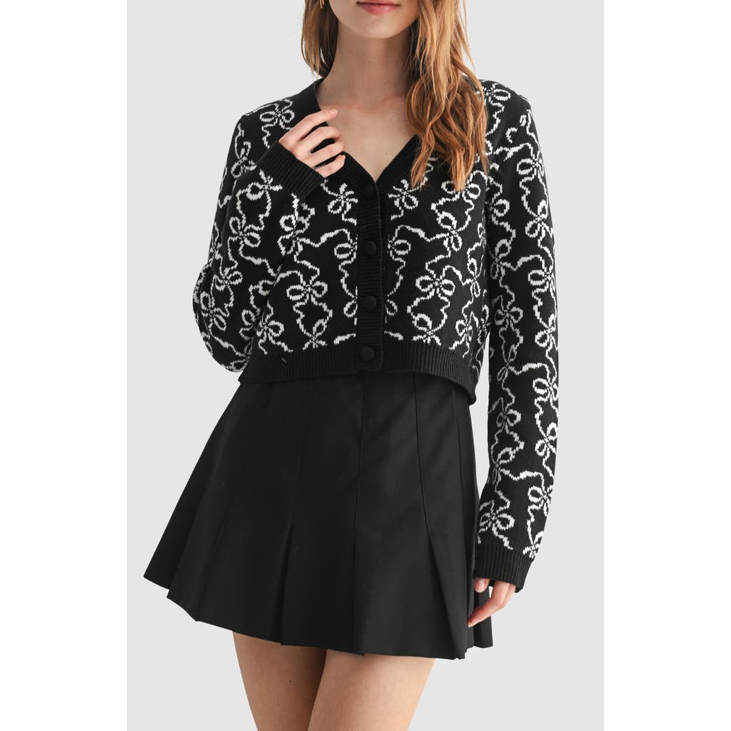 Lush Bows Cotton Blend Crop Cardigan In Multi