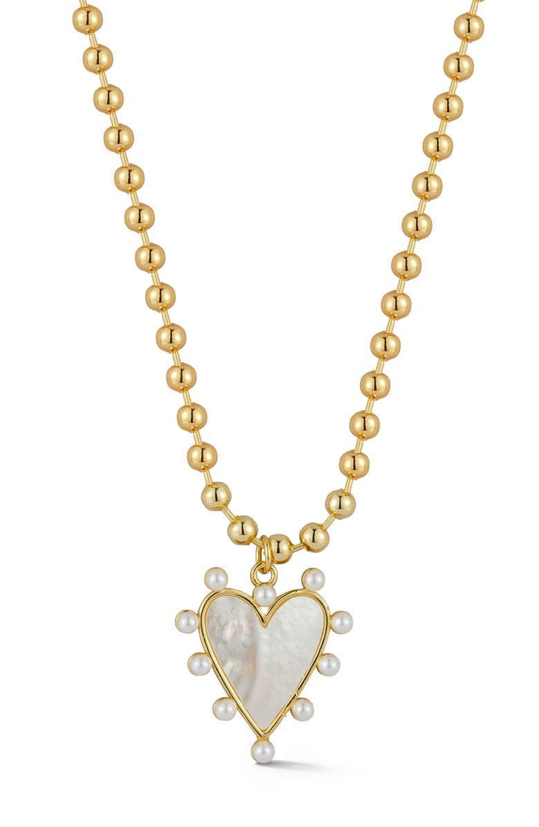 GLAZE JEWELRY Faux Pearl Heart Pendant Necklace, Main, color, Gold